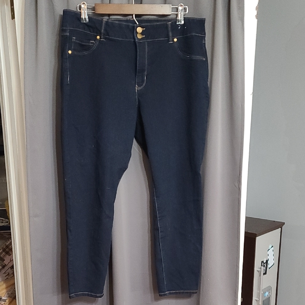 D Jeans Womens Ankle Jeans Dark Wash Strwtch Faux Front Pockets Sz 16 EUC